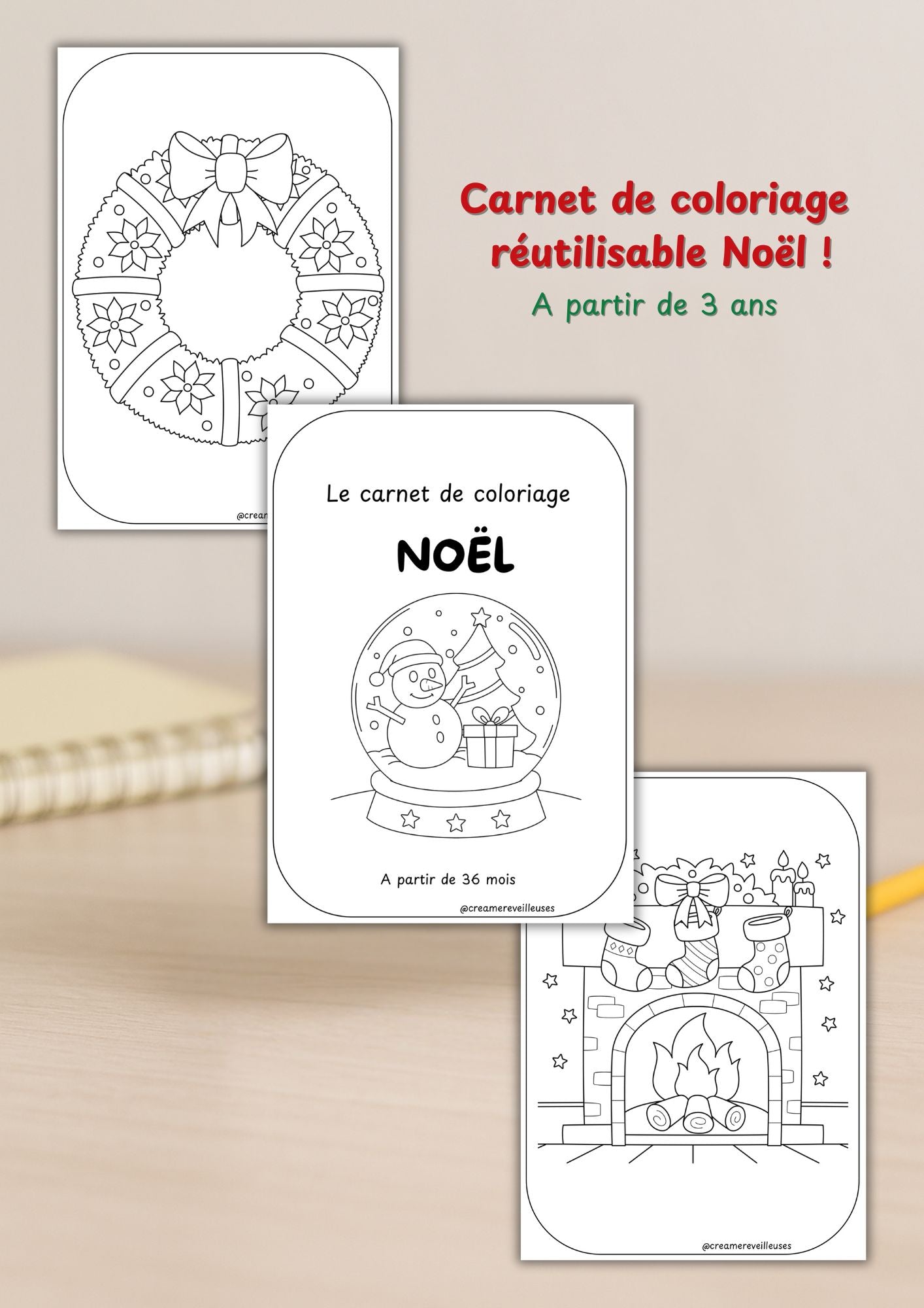 CARNET DE COLORIAGE RÉUTILISABLE NOËL 3 ANS
